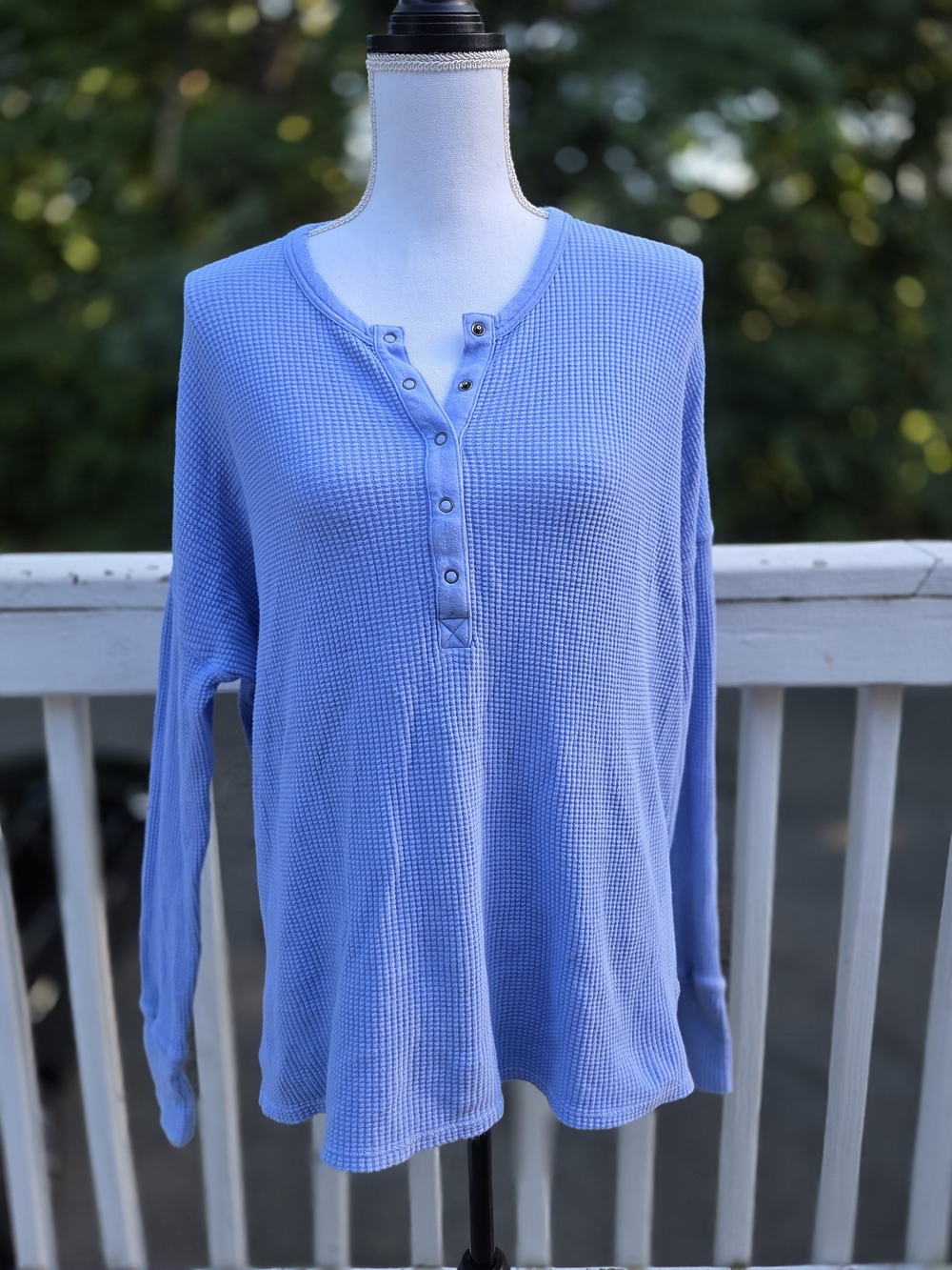 Aerie Offline Sky Blue Waffle Henley Long Sleeve Top